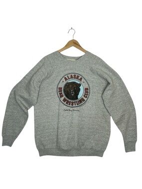 VINTAGE Gray Alaska Bear Wrestling Club Crewneck Sweatshirt Size XL